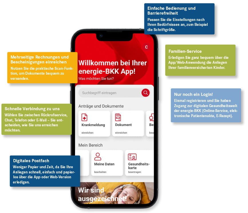 Funktionen der neuen energie-BKK App