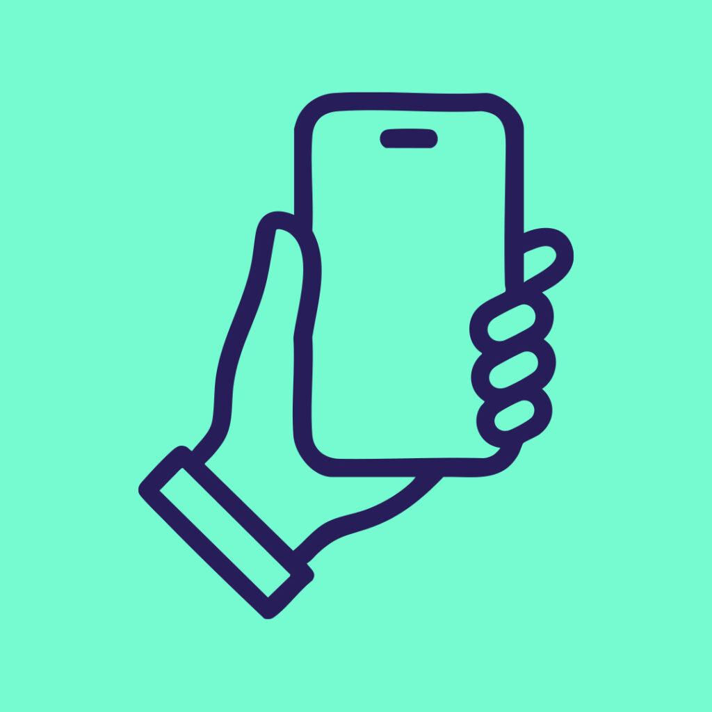 Zu sehen ist ein Icon einer Hand mit Handy.