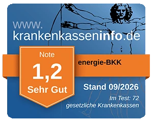 Krankenkasseninfo-Siegel: energie-BKK mit Gesamtnote 1,2
