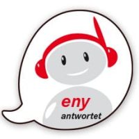 Hier ist ein Chatbot-Männchen zu sehen. Auf dem Körper steht "eny antwortet".
